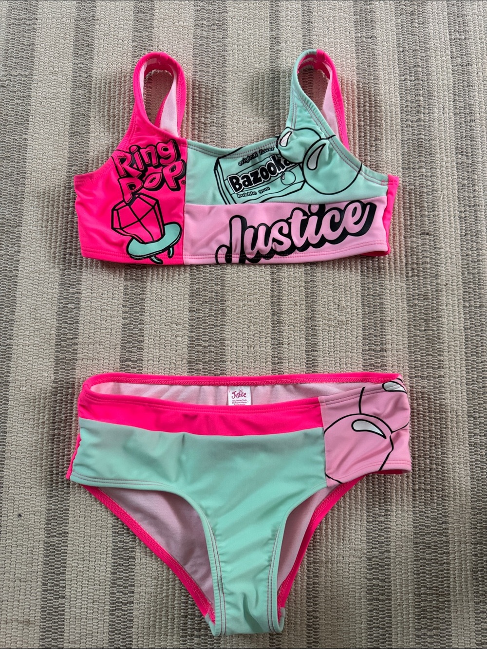 Justice Girls Two-Piece Swim Set in Hot Pink & Mint